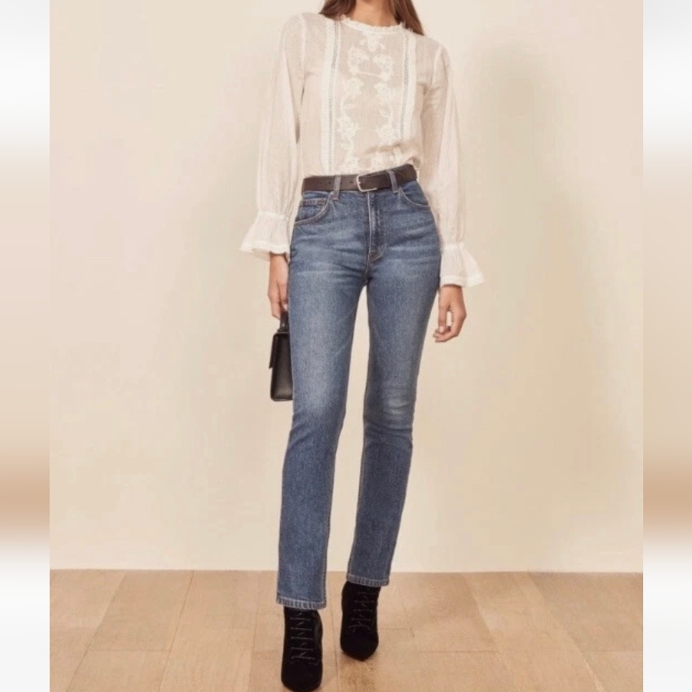 Reformation Organic Cotton Blue Straight Leg Jeans Size 23 Laguna Wash Casual